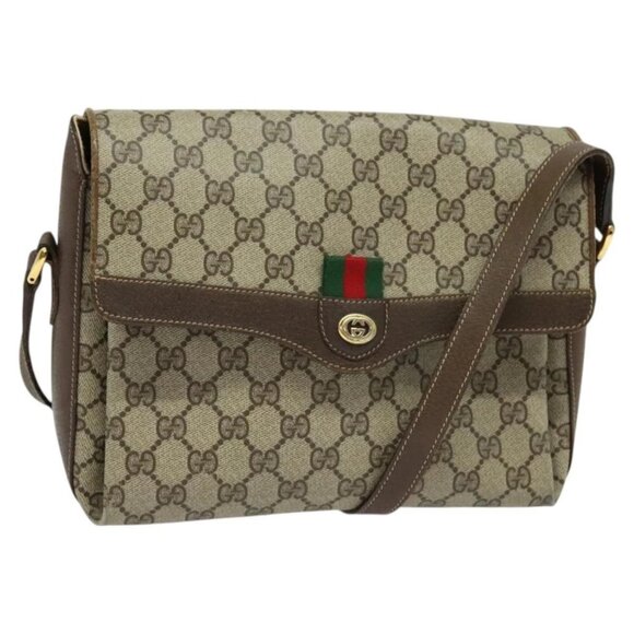 GUCCI GG Supreme Web Sherry Line Bag PVC Beige Gold 904 02 084 Auth 122223 - Picture 1 of 16